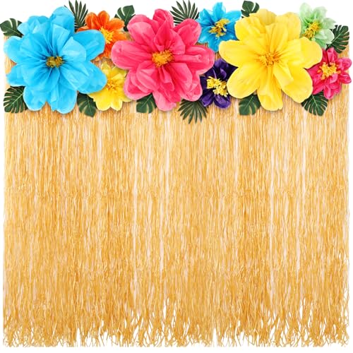 Colingmill Hawaiianische Strandparty-Dekor-Set, Hawaiianischer Stroh-gelber Quasten-Hintergrund, 1,8 x 1 m, mit Papierblumen, 3D-Hibiskus-Papier, Blumen, Palmenblätter für Aloha, Luau, Party, Tiki von Colingmill