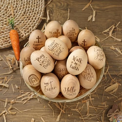 Colingmill Ostereier aus Holz, 6,1 cm hoch, lasergraviert, Ostereier zum Basteln, Holzeier für Osterjagd, Korbfüller, Osterparty, 17 Stück von Colingmill