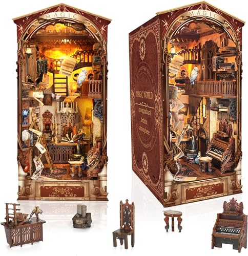 Book Nook Kit-DIY Puppenhäuser Miniatur Haus Kit,Nook Bücherregal Einsatz Dekoration,3D Holzpuzzle,mit Sensor Led Licht,Teen Erwachsene Geburtstag Home Decor(Magische Welt) von Collazoey