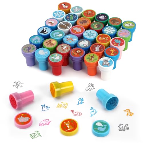 Collazoey 36 Stück Stempel Kinder, Mehrfarbige Tiere Stempelset, Selbstfärbende Stempel für Kinder,Partygeschenke für Kinder, Geburtstagsgeschenk, Geschenktütenfüller, Klassenzimmer-Preise von Collazoey