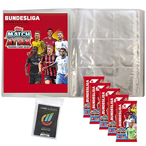 Collect-it 2021/22 Topps Match Attax - Bundle mit 1 Leere Sammelmappe Bundle mit 5 Booster + 40 Hüllen Sleeves von Collect-it