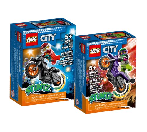 Lego City Stuntz Set: Wheelie-Stuntbike 60296 + Feuer-Stuntbike 60311,für Kinder ab 5 Jahren von Collectix