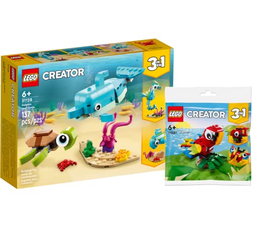 Lego Creator 3-in-1 Set: Delfin und Schildkröte 31128 + Tropischer Papagei 30581 (Polybag) von Collectix