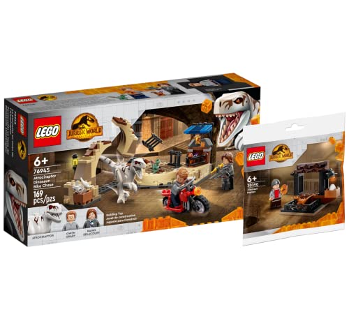 Lego Jurassic World Set - Atrociraptor: Motorradverfolgungsjagd 76945 + Polybag Dinosaurier-Markt 30390 von Collectix