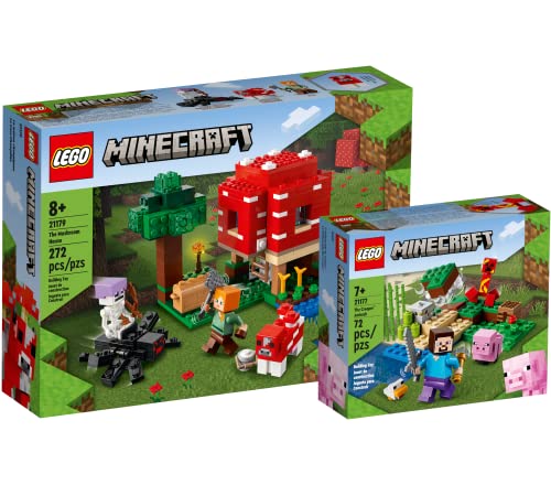 Lego Minecraft Set - Das Pilzhaus 21179 + Der Hinterhalt des Creeper 21177, Bauset für Kinder ab 8 Jahren von Collectix