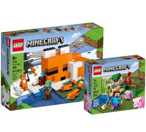 Lego Minecraft Set - Die Fuchs-Lodge 21178 + Der Hinterhalt des Creeper 21177, Bauset für Kinder ab 8 Jahren von Collectix