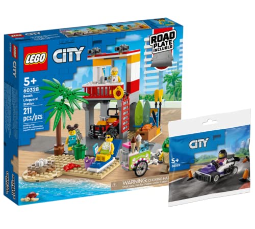 Lego Set: City Rettungsschwimmer-Station 60328 + City 30589 Go-Kart-Fahrer Polybag von Collectix
