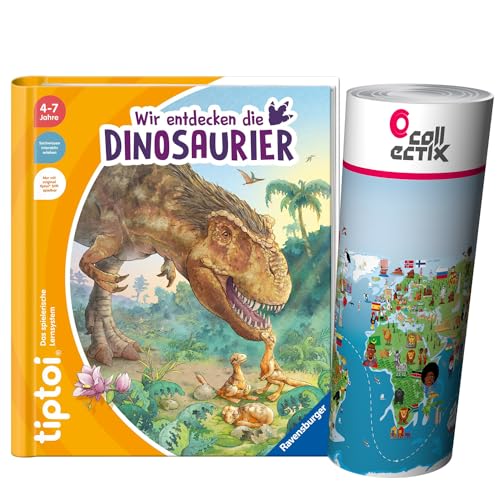 Ravensburger tiptoi ® Dino Kinderbuch-Set | Wir entdecken die Dinosaurier (WWW 24) + Kinder Weltkarte - Länder, Tiere, Kontinente | ab 4 Jahren von Collectix