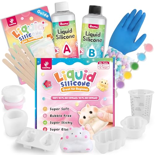 Taba Squishy Kit – 907.2 g Big Rubber Squishy Kit with Guided, 44 PCS Bubble Free and Faster Fully Cures - FuFu Squishy Kit with Mold, Flocking Powder - Stress Relief Entertainment von ColoPlay