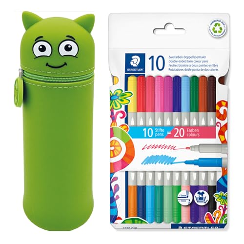 MARKY Federmäppchen im Emoji-Design in Grün, weiches und strapazierfähiges Silikon, inkl. 10 STAEDTLER Doppelfasermaler twin color, zwei Spitzen mit zwei Farben, Linienbreiten 3 mm und 1 mm MARKY Federmäppchen im Emoji-Design in Grün, weiches und strapazierfähiges Silikon, inkl. 10 STAEDTLER Doppelfasermaler twin color, zwei Spitzen mit zwei Farben, Linienbreiten 3 mm und 1 mm von Colop