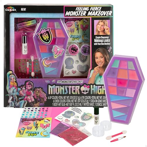 Colorbaby Monster High Schönheitsset inkl. Lidschattenpalette, Tattoos, dekorative Edelsteine, Lipgloss, Make-up für Mädchen, Kinderkosmetik, Mädchenspielzeug + 8 Jahre, 48424 von COLORBABY