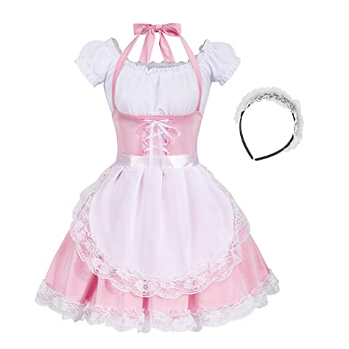 Colorful House Damen Anime Cosplay Französische Schürze Maid Kostüm, Pink, 3XL-4XL von Colorful House