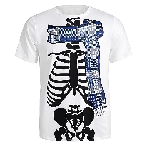 Colorful House Herren 3D bedruckte Hemden Smoking T-Shirt Halloween Skelett Kostüm Anzug Krawatte Hemd, Schal Skelett, XL von Colorful House