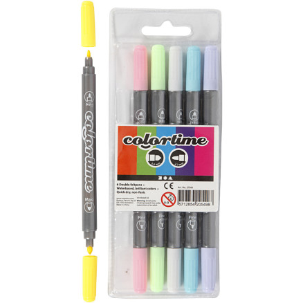 Colortime Dual-Filzstifte, Strichstärke 2,3+3,6 mm, Pastellfarben, 6 Stk/ 1 Pck von Colortime
