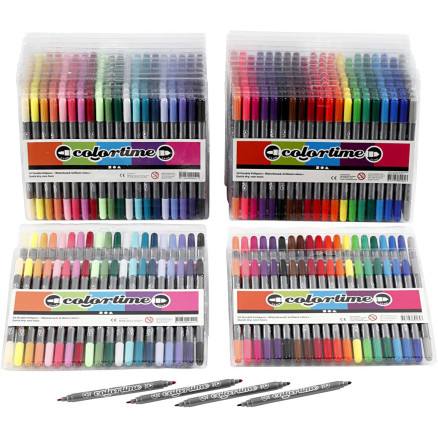 Colortime Dual-Filzstifte, Strichstärke 2,3+3,6 mm, Standard-Farben, Zusätzliche Farben, 24 Pck/ 1 Pck von Colortime