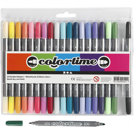 Colortime Dual-Filzstifte, Strichstärke: 2,3+3,6mm, 20 Stk, erweiterte Farbplatte von Colortime