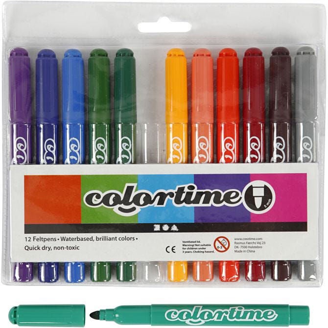 Colortime Filzstifte 5 mm, Komplettierende Farben, 12 Stück von Colortime