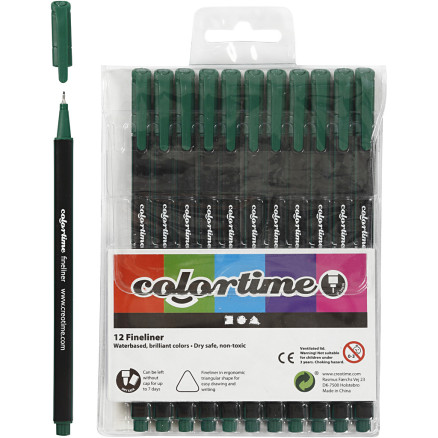 Colortime Fineliner Marker, Strichstärke 0,6-0,7 mm, Dunkelgrün, 12 St Colortime Fineliner Marker, Strichstärke 0,6-0,7 mm, Dunkelgrün, 12 St von Colortime