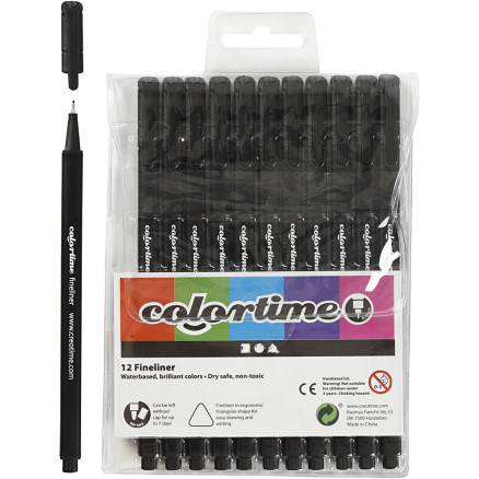Colortime Fineliner Marker, Strichstärke 0,6-0,7 mm, Schwarz, 12 Stk/ Colortime Fineliner Marker, Strichstärke 0,6-0,7 mm, Schwarz, 12 Stk/ von Colortime
