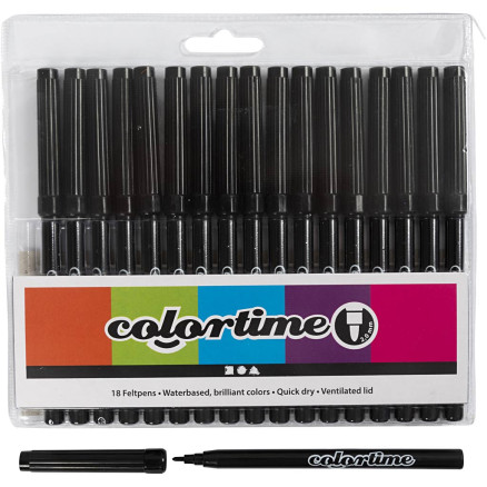Colortime Marker, Strichstärke 2 mm, Schwarz, 18 Stk/ 1 Pck Colortime Marker, Strichstärke 2 mm, Schwarz, 18 Stk/ 1 Pck von Colortime