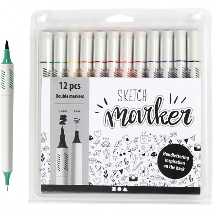 Sketch Marker, Strichstärke: 1+2-5 mm, Farbenmix, 12 Stk von Colortime