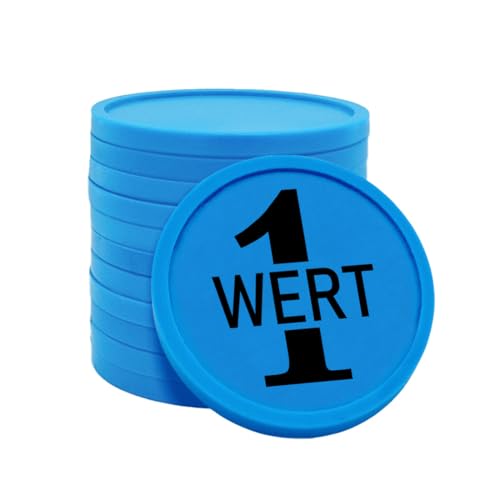 CombiCraft Kunststoff Wertmarken Chips 1 Wert-Aufrduck in Blau- 100 Stück - 29 mm Durchmesser - Ideal als Zahlungsmittel für Veranstaltungen von CombiCraft