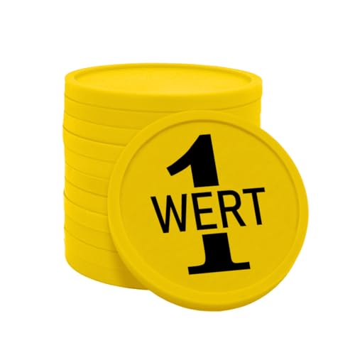 CombiCraft Kunststoff Wertmarken Chips 1 Wert-Aufrduck in Gelb- 100 Stück - 29 mm Durchmesser - Ideal als Zahlungsmittel für Veranstaltungen von CombiCraft