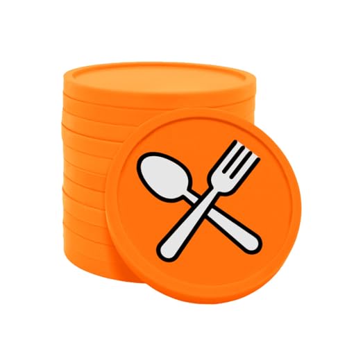 CombiCraft Kunststoff Wertmarken Chips Löffel & Gabel-Aufrduck in Orange- 100 Stück - 29 mm Durchmesser - Ideal als Zahlungsmittel für Veranstaltungen von CombiCraft