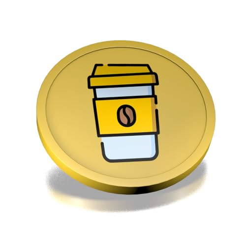 CombiCraft Kunststoff Wertmarken mit Kaffeebecher-Aufdruck in Gold- 29 mm Durchmesser - Ideal als Zahlungsmittel für Veranstaltungen - 100 Stück pro Packung von CombiCraft