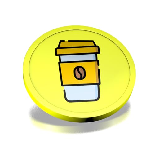 CombiCraft Kunststoff Wertmarken mit Kaffeebecher-Aufdruck in Neongelb- 29 mm Durchmesser - Ideal als Zahlungsmittel für Veranstaltungen - 100 Stück pro Packung von CombiCraft