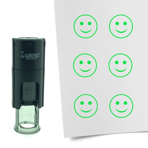 CombiCraft Selbstfärbender Stempel mit Lächelndem Smiley-Motiv in der Farbe Grün 10mm rund von CombiCraft
