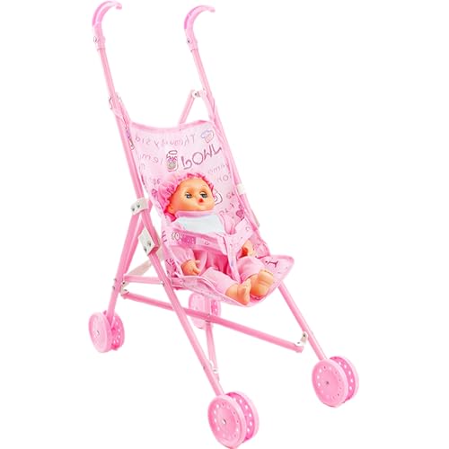 Babypuppenwagen Set, Faltbare tragbare Puppenwagen mit, süßem Fähigkeitsbaby mit großen Augen und tragbaren Kleidung, Kutsche für Kleinkinder Mädchen, mit STR Babypuppenwagen Set, Faltbare tragbare Puppenwagen mit, süßem Fähigkeitsbaby mit großen Augen und tragbaren Kleidung, Kutsche für Kleinkinder Mädchen, mit STR von Comebachome