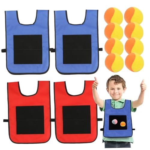 Comebachome 4set Dodgeball -Bälle mit 8 Sportbällen und 4 Klebern Ballweste -Ballspiele mit Riemen Interacting Target Game Sticky für Kinder im Freien im Freien von Comebachome