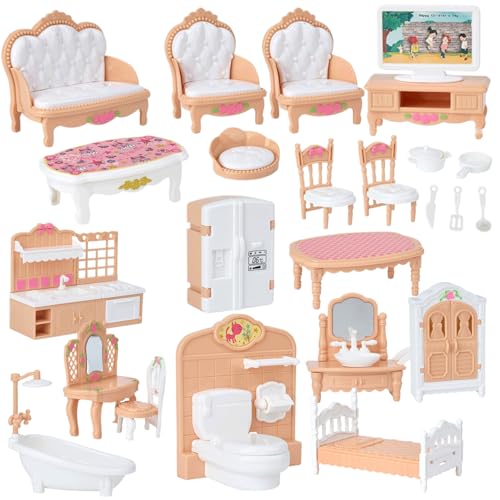 Comebachome Dollhouse Möbel, 4 Sets Kunststoff Miniaturpuppenhaus Accessoires und Möbel, DIY Dollhouse Accessoires für das Spielen (Stil 1) von Comebachome