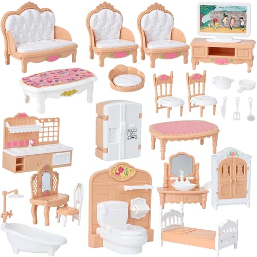 Comebachome Dollhouse Möbel 4 Sets realistische Puppenhausmöbel Set Miniaturpuppenhauszubehör für Kinder Schlafzimmer Badezimmer DIY DUSHT Comebachome Dollhouse Möbel 4 Sets realistische Puppenhausmöbel Set Miniaturpuppenhauszubehör für Kinder Schlafzimmer Badezimmer DIY DUSHT von Comebachome