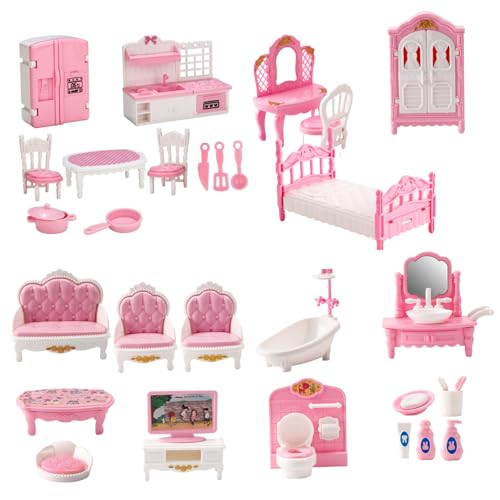 Comebachome Dollhouse Möbelset, 4 Sets Miniaturpuppenhausmöbel, Schlafzimmer, Badezimmer, Küche und Wohnzimmer Puppenhauszubehör und Möbel für das Spielenspiel Comebachome Dollhouse Möbelset, 4 Sets Miniaturpuppenhausmöbel, Schlafzimmer, Badezimmer, Küche und Wohnzimmer Puppenhauszubehör und Möbel für das Spielenspiel von Comebachome
