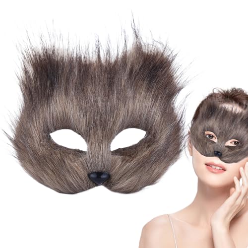 Comebachome Fell Therian Masken, pelzige Halbgesichts-Fuchsmaske, atmungsaktive therianische Wolfsmaske für Halloween-Cosplay-Party (Grau) von Comebachome