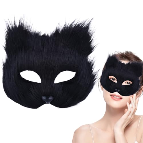 Comebachome Fell Therian Masken, pelzige Halbgesichts-Fuchsmaske, atmungsaktive therianische Wolfsmaske für Halloween-Cosplay-Party (schwarz) von Comebachome