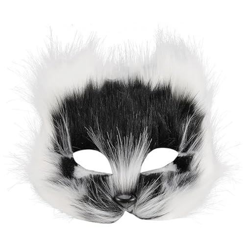 Comebachome Fox-Maske, pelzige Therian Fox Maske, Fellfell-Therian-Maske mit halbem Gesicht, Wolfsmasken für Maskerade Party Ostern (weiß+schwarz) von Comebachome