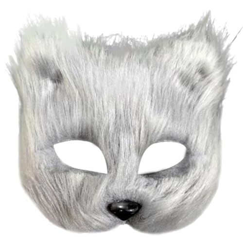 Comebachome Fox Maske, pelzige Therian Fuchsmaske, Fellfell-Therian-Maske mit halbem Gesicht, Wolfsmasken für Maskerade Party Ostern (Silber) von Comebachome