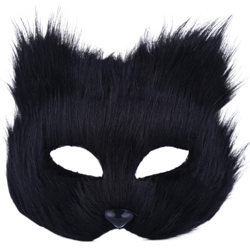 Comebachome Fox Maske, pelzige Therian Fuchsmaske, Fellfell-Therian-Maske mit halbem Gesicht, Wolfsmasken für Maskerade Party Ostern (schwarz) von Comebachome