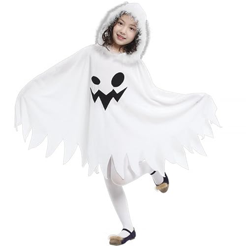 Comebachome Ghost Costum für Mädchen, Kapuzengeister-Cape-Kostüm für Halloween-Cosplay (L, 120-130 cm) von Comebachome