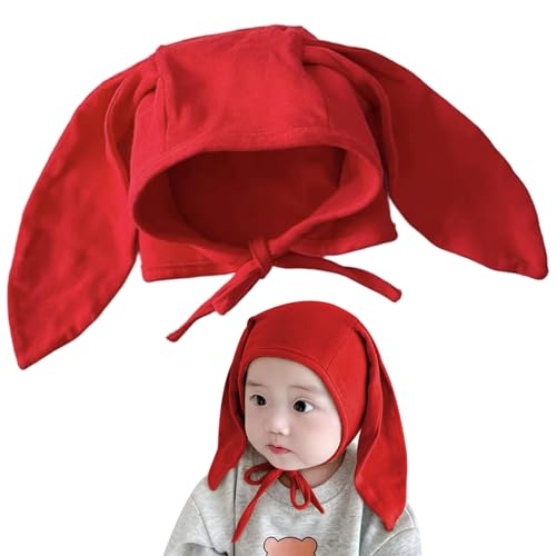 Comebachome Hasenhut für Baby, süße weiche Baumwoll-Hasen-Ohrenhut, langohrige kleine Kaninchen-Plazenta-Kappe mit Krawatte für Babys (rot) von Comebachome
