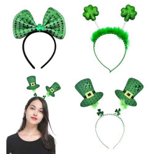 Comebachome Irish Stirnband, St. Patricks Day Stirnband Irish Hat Head Bopper Green Clover Haop für Haarzubehör 3PCS, St. Patricks Day Stirnbänder von Comebachome