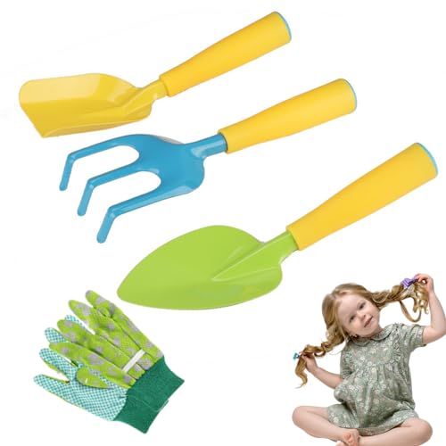 Comebachome Kids Gardening Set, 4PCS/Set Kids Gardening -Werkzeuge mit Schaufel -Rake -Handschuhen, Kleinkind -Gartenset für Kinder von Comebachome