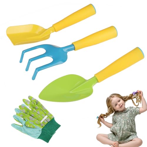 Comebachome Kids Gardening Set, 4PCS/Set Mini Ergonomic Kleinkind Gartenset, tragbare lebendige runde Ecke Bildungsgärten -Gartenwerkzeuge für Garten im Freien von Comebachome