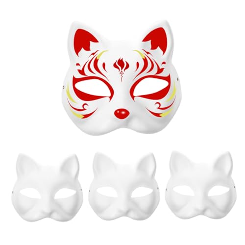 Comebachome Papierkatze Maske, 3pcs DIY -Farbkatze Masken, weiße Katzenmaske Therian, handbemalte Maskerade -Gesichtsmaske für Erwachsene Kinder von Comebachome