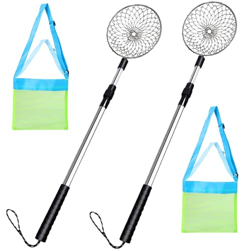 Comebachome Scooper für Strand, 2pcs Edelstahlsandsifter mit feinem Netz Teleskopgriff und 2pcs Sammelnbeutel, Sandsifter für den Strand, Abholung von Muschelwerkzeugen von Comebachome