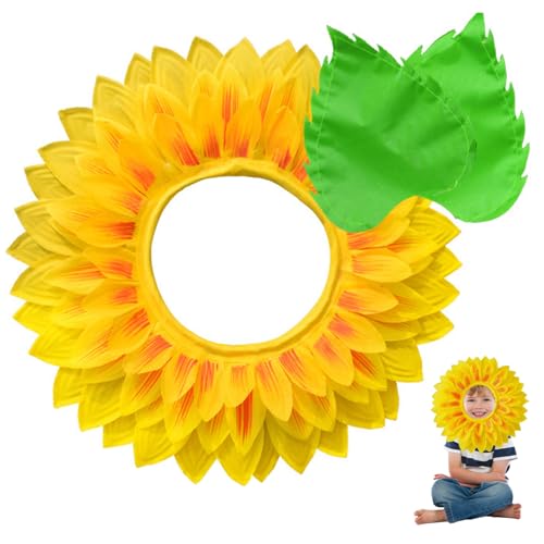 Comebachome Sonnenblume Kopfstück, 23 -Zoll -Sonnenblumenkopfstück mit Blatthandschuhen für Halloween -Kostümzubehör von Comebachome