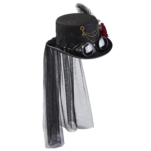 Comebachome Steampunk -Hüte für Frauen, Rosenspitzen -Top -Hut mit Goggle & Veil, Retro Gothic Steampunk Kostüm für Halloween Comebachome Steampunk -Hüte für Frauen, Rosenspitzen -Top -Hut mit Goggle & Veil, Retro Gothic Steampunk Kostüm für Halloween von Comebachome